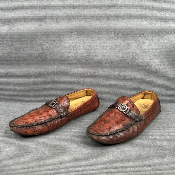Franco Cuadra Perforated Leather Driving Loafers Cognac Brown Exotic Trim main image 9